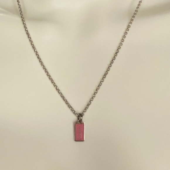 Coach Jewelry - Coach Pink Enamel Hang Tag Silver Necklace